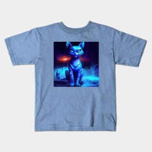 Futuristic Blue Cat Survived the Apocalypse Kids T-Shirt